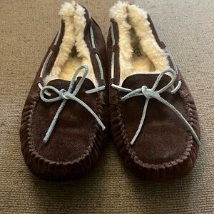 UGG Moccasins - dark brown with blue ties, size 10, barely used